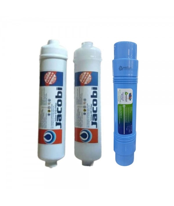 WELLON Jacobi Inline PP Filter + Inline CTO Filter + WELLON 11 Inch Antioxidant Alkaline Filter for RO Water Purifier System